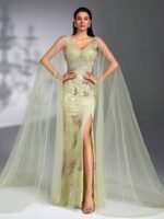 SD3267 Cape Sleeve Sequin Beaded Embroidered Gown - Image 10