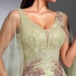 SD3267 Cape Sleeve Sequin Beaded Embroidered Gown