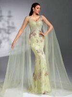 SD3267 Cape Sleeve Sequin Beaded Embroidered Gown - Image 6