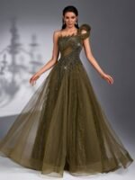 SD3266 Beaded Rhinestone Lace & Mesh Maxi Gown - Image 3