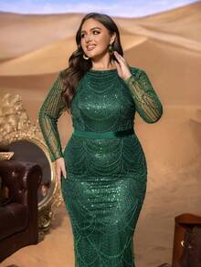 17701930386dc80abb25c2061c648658e970cbc101_thumbnail_220x293 SD3283 Long Sleeve Sequin Mermaid Gown With Beaded Accents - Image 1