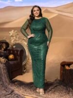 SD3283 Long Sleeve Sequin Mermaid Gown With Beaded Accents - Image 4