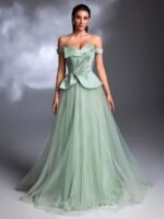 SD3263 One-Shoulder Satin & Mesh A-Line Gown - Image 2