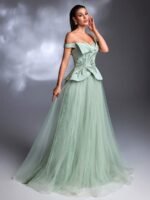 SD3263 One-Shoulder Satin & Mesh A-Line Gown - Image 5