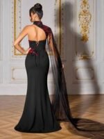 SD3278 Black & Red Contrast One-Shoulder Gown - Image 10