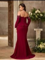 SD3275 Ruby Royale Embellished Off-Shoulder Evening Gown - Image 4