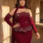 SD3275 Ruby Royale Embellished Off-Shoulder Evening Gown